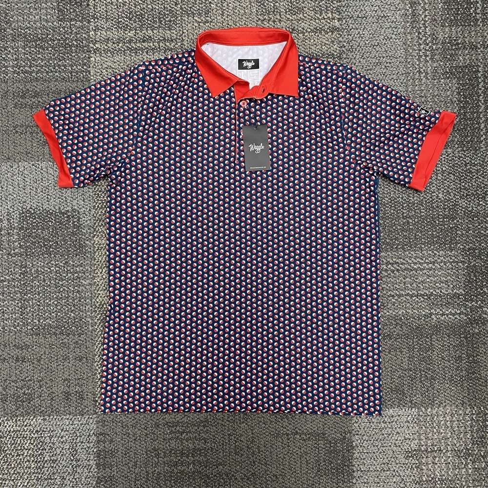 Waggle Polo Shirt Mens L Bobbers Fishing All Over‎ Print Performance Golf